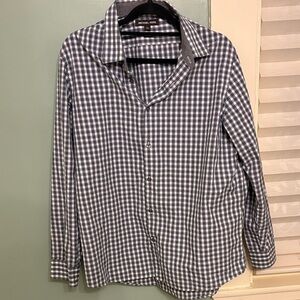 Michael Kors Men's Navy and White Gingham Button-Down Shirt